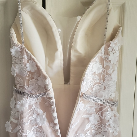 Stunning custom champagne & ivory gown with lace - Picture 11 of 16